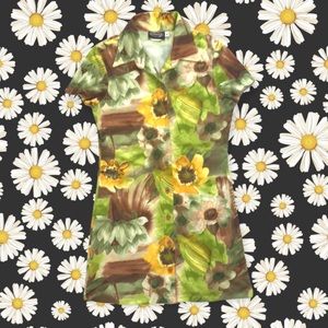 90’s Vintage Floral Polyester Shirt Dress